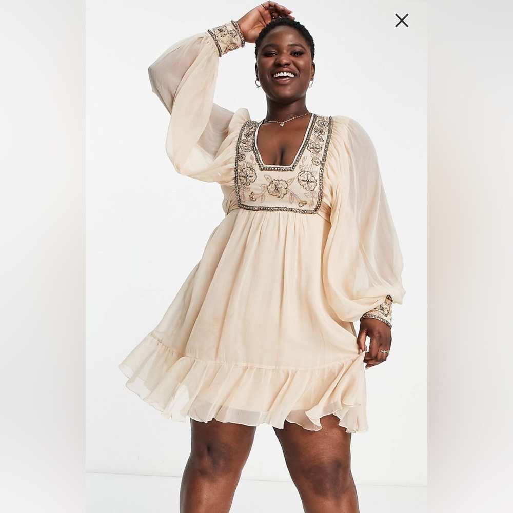 ASOS Curve Cream Embroidered Mini Dress